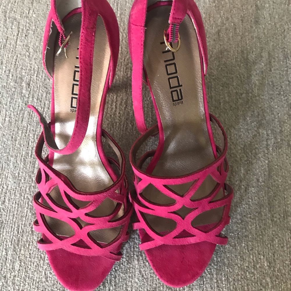 Suede hot pink strappy high heel sandal